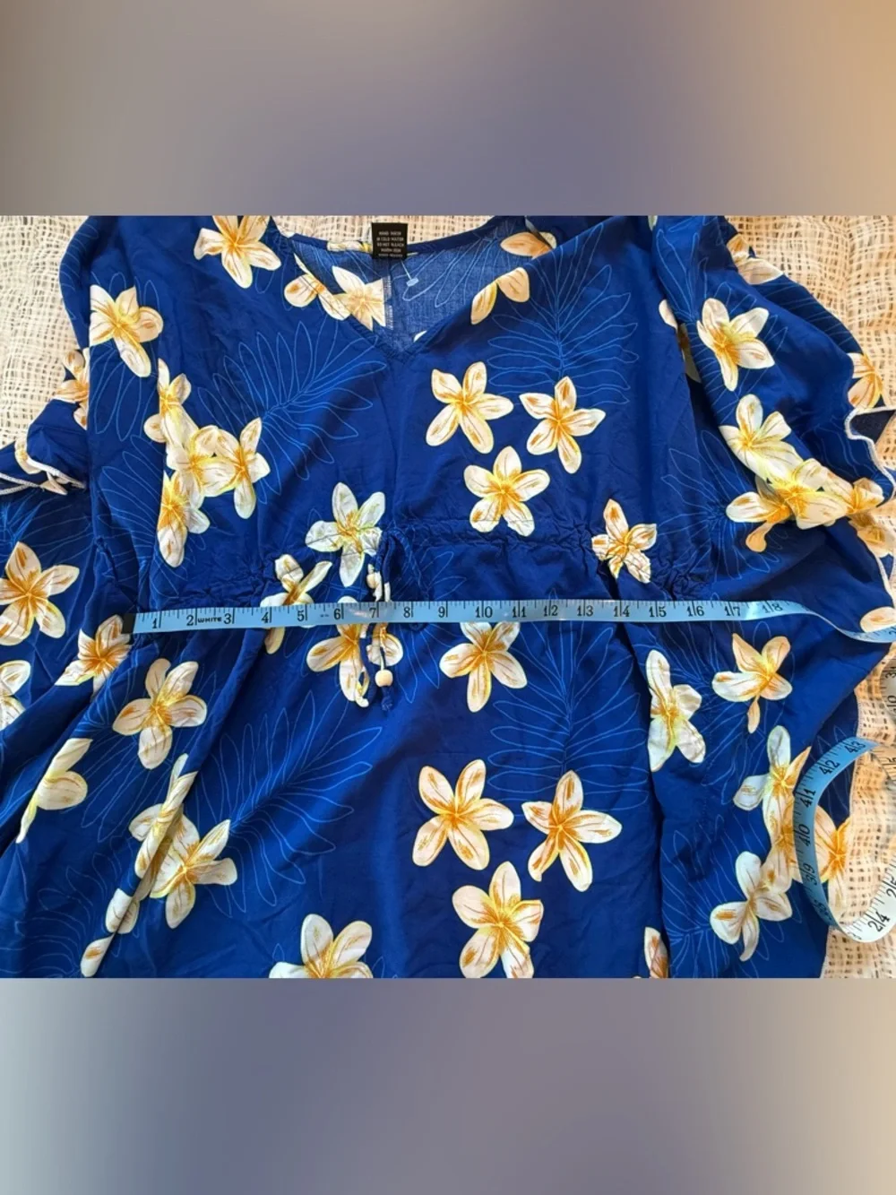 Favant Hawaii Blue Plumeria Floral Rayon Cover Up Caftan One Size